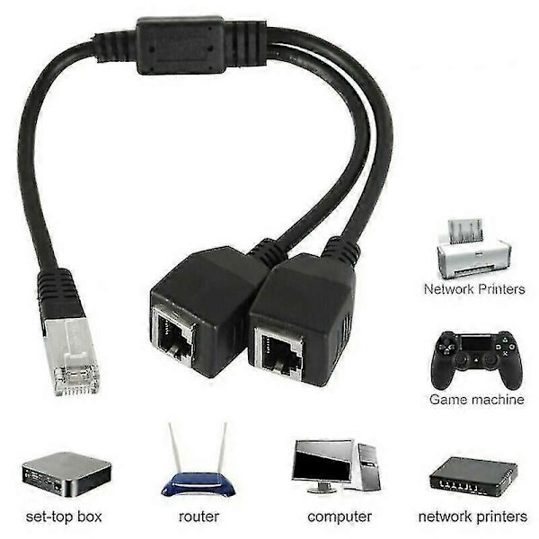 1 Han til 2 Hun RJ45 Ethernet Netværk LAN Forlænger Splitter Kabel Adapter