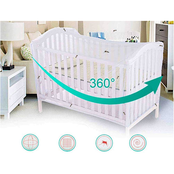 Myggnät Universal Babyvagga 135*60*90CM Vit Färg