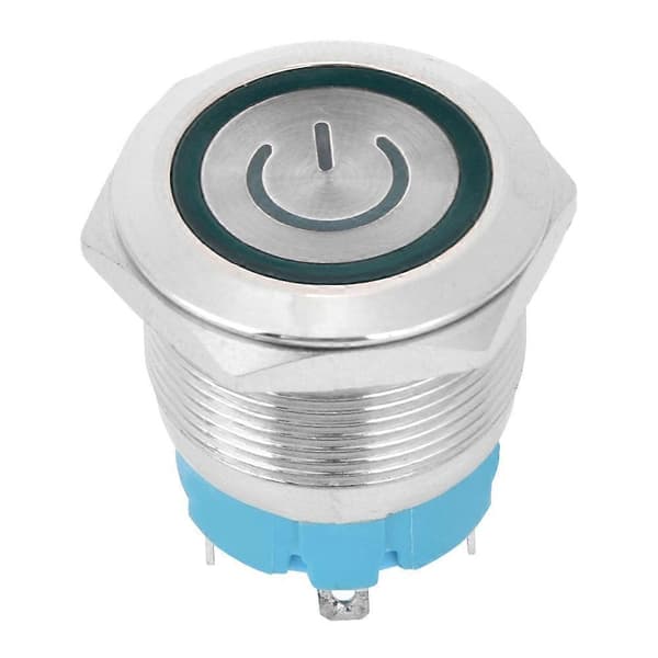 2 st 22 mm metall tryckknappsbrytare platt huvud momentan 4 stift med strömljus IP65 12-24VDC Grön