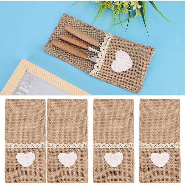 10 st Naturliga Burlap Servett Hållare, Burlap Spetsöverdragna Bordstabletter