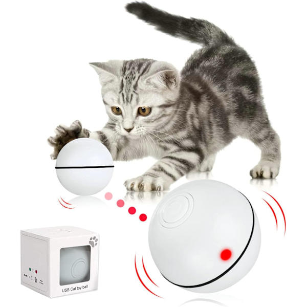 Vit interaktiv katt-leksak med hinderdetektering och USB-laddning