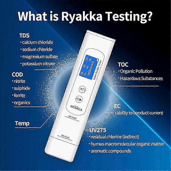 Drikkevannskvalitetstester, 6-i-1 TDS-måler Digital vanntester TOC, TDS, UV275, EC & Temp / Organisk forurensning