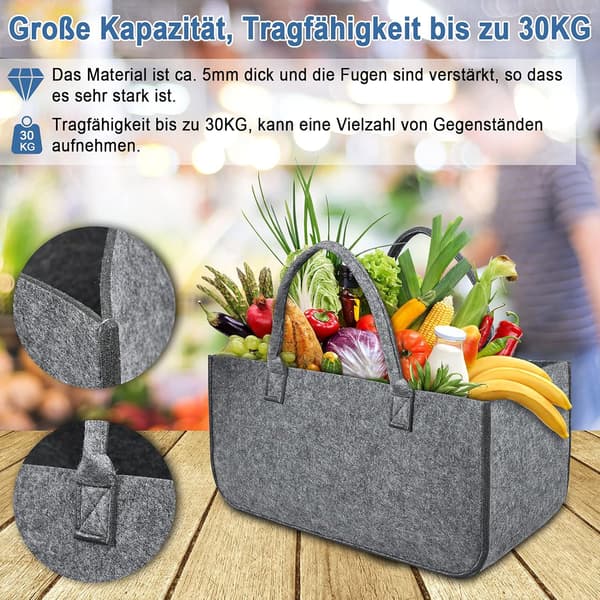 Sett med 2 filtposer - Foldbare, transportable - Lysegrå, allsidig