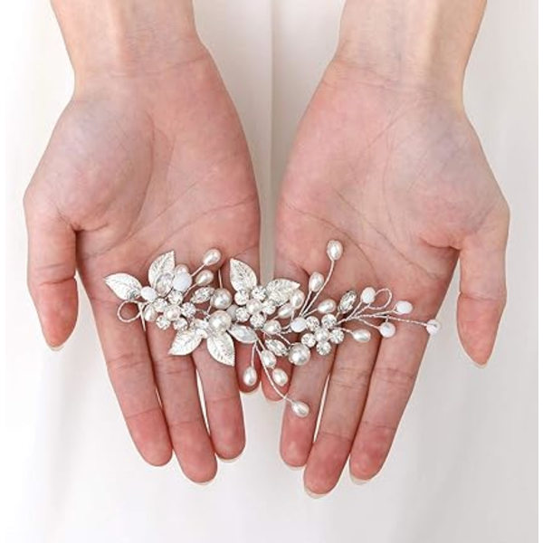 ##/(Silver) Silver Bröllops Kristall Hårviner Blomsterblad Huvudbonader Bröllopshårtillbehör För Brud##/