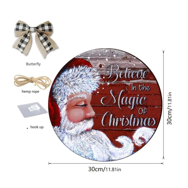 Hängande skylt i trä med jultomte - med rosett, festlig heminredning, trä