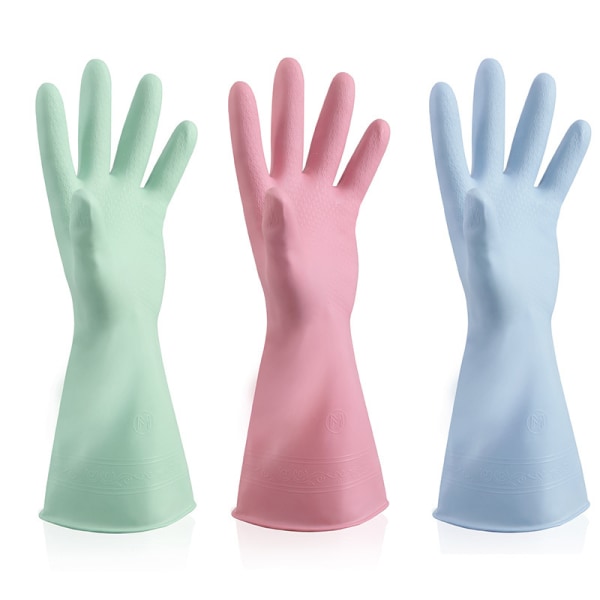 3 par køkkenhandsker (mellem blå+pink+grøn, længde 31cm)