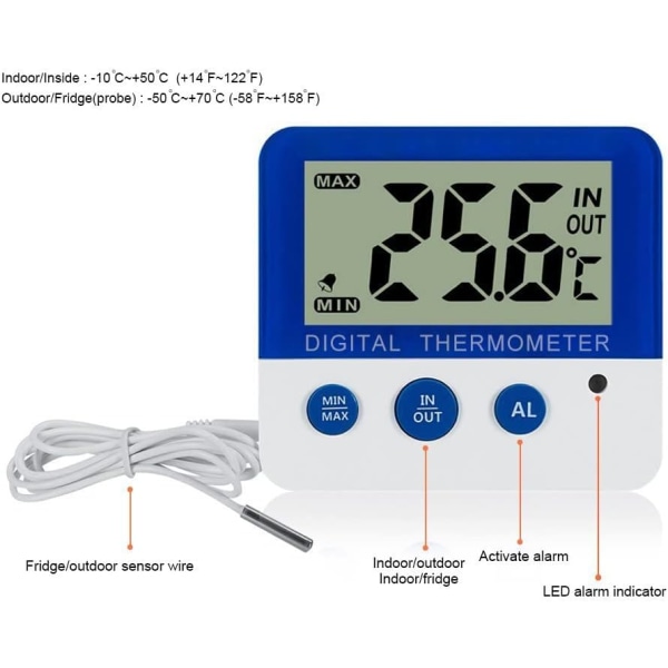 Digital fryser/kjøleskapstermometer med magnet og stativ Digi