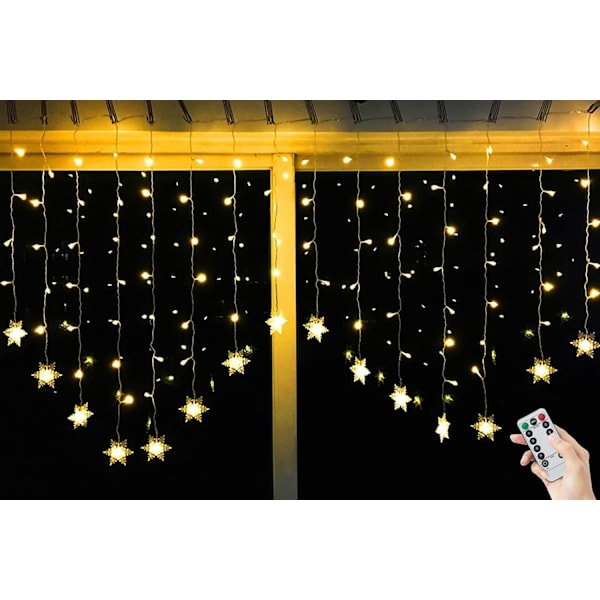 LED Snøfnugg Gardinlys - 4M, Varmhvit, 8 Moduser USB-lys