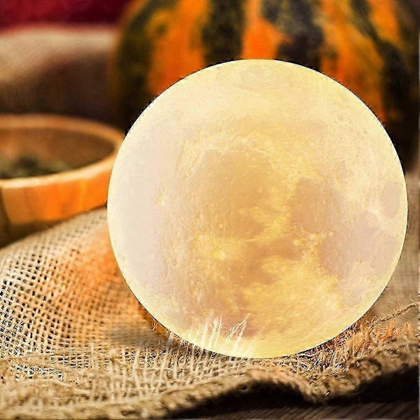 3D Månelampe, 3 Farvede LED Natlys, 15cm Diameter, USB Genopladelig Måne Natlys til Soveværelse