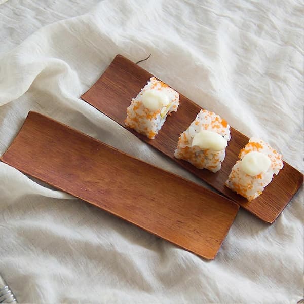 Aflang Træ Dumplings Sushi Serveringsbakke Salat Brød Tallerken til Hjemmekøkken Straight Edge