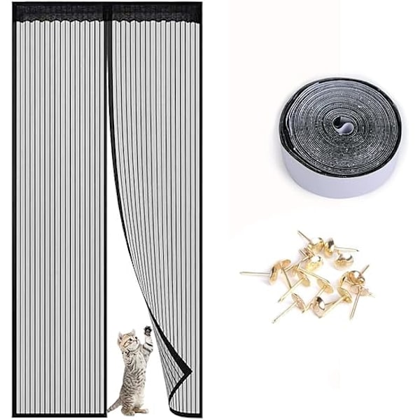 Magnetisk fluenet til dør (sort, 80x210 cm), kraftig