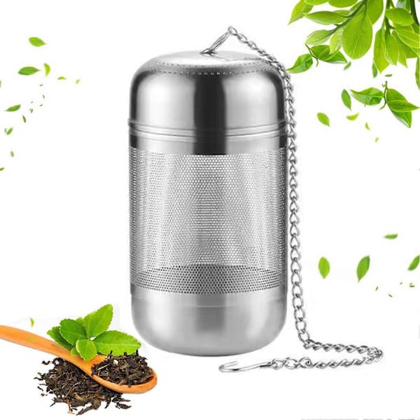 Te-si Rustfrit Stål Te-infusionssi Finmasket Te-kugle med Kædekrog til Løs Te Krydderier S