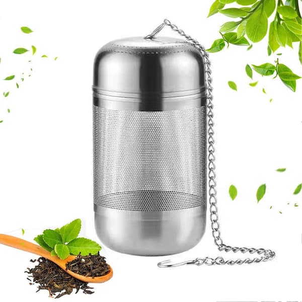 Teesil Rostfritt Stål Te Infuser Sil Finmaskig Tekula med Kedjekrok för Lösa Teblad Kryddor L