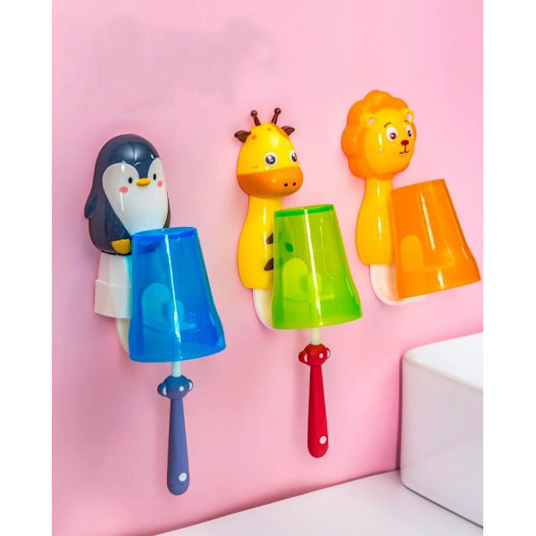 3-pack Tandkopp med Tandborsthållare för Barn, Cartoon Anima