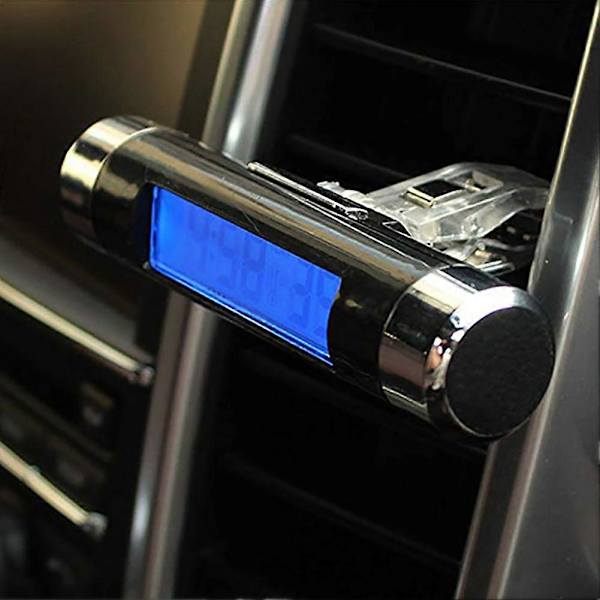 Bilklokke Termometer Tønneformet LCD-skjerm Luftventil Klips På LED Digital Bilklokke Termometer