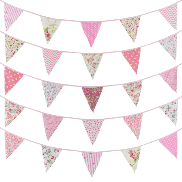 40ft Tyg Girlang, 42st Outdoor Girlang Banner, Blommig Vintage Bomull