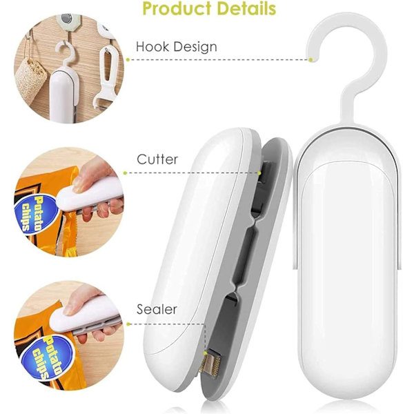 Mini-förslutare (Vit), 2-i-1 Värmeförslutningsmaskin Vakuummaskin Bärbar Förslutningsmaskin ABS Mini-förslutare för Plastpåsar