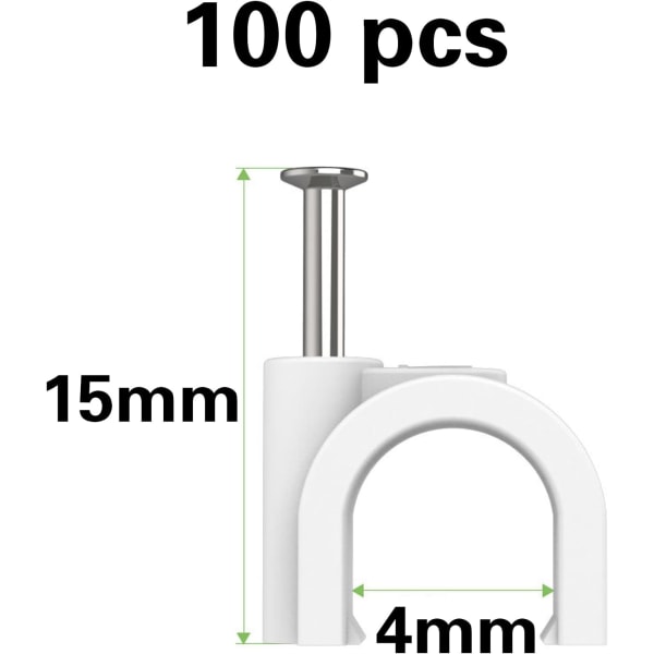 Kabelklips, 100 stk, hvit (4 mm), veggfester, kabelbindere, m
