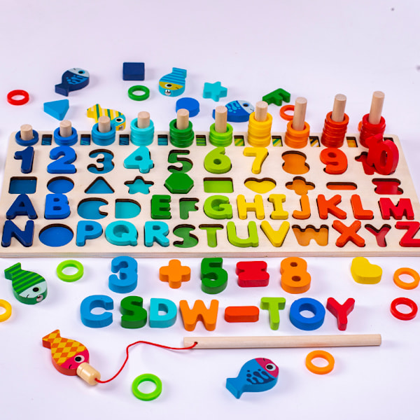 Træ Montessori Puslespil Legetøj 6 i 1 (18*40*7.5cm), Læringsleg