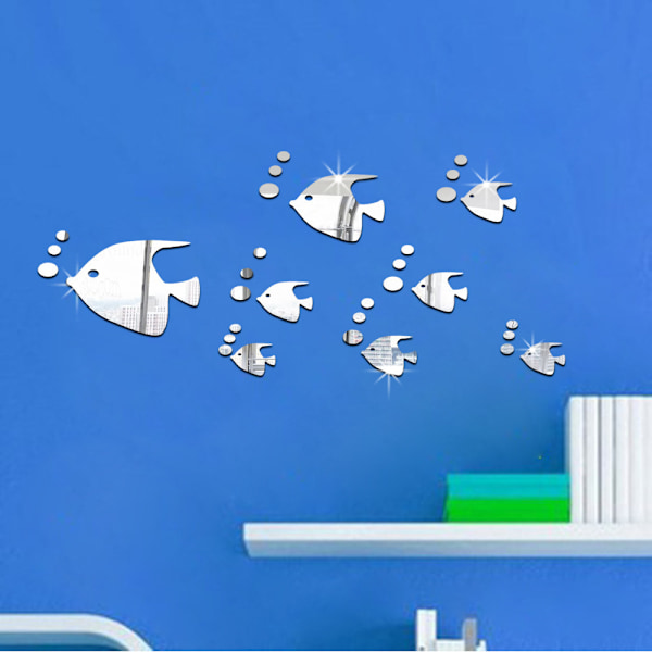 8 stk. 3D Tropiske Fisk Spejl Effekt Vægstickers Fashionabl