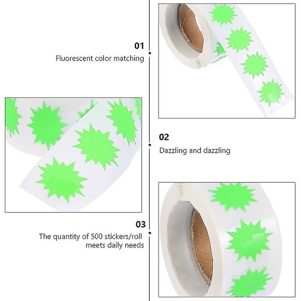 &6.2X6.2X3CM Grønne Etikettbånd &amp; Fyllruller 1 Rull/500stk Klistremerker Fluorescerende Håndverk Klistremerker&
