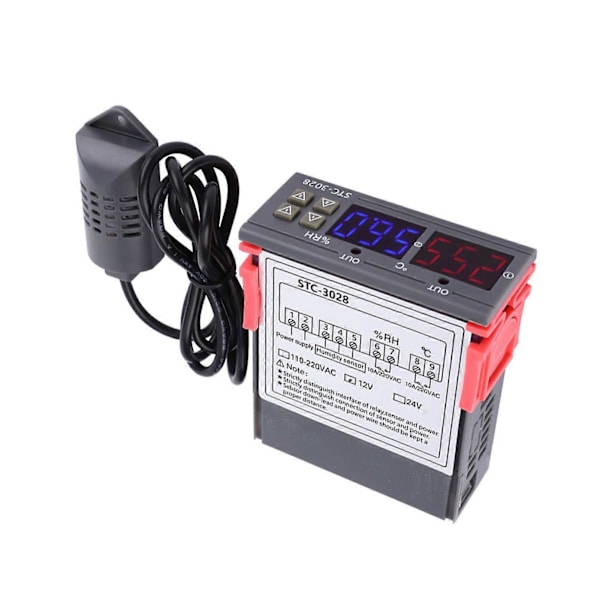 STC-3028 Digital Display Temperatur- och Fuktighetskontrollmätare med Integrerad Sensor (12V)