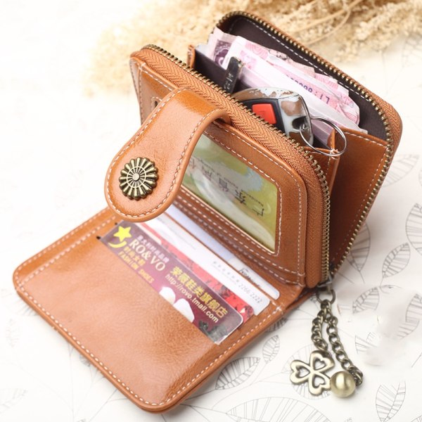 En vinröd liten plånbok för kvinnor, 11cm × 3,5cm × 9cm äkta le