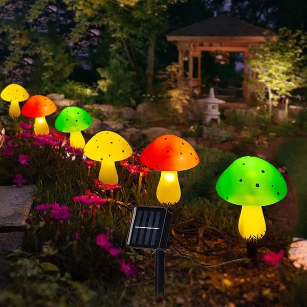 Solar Garden Light, 6 Heads Solar Mushroom Light Vandtæt, Sol