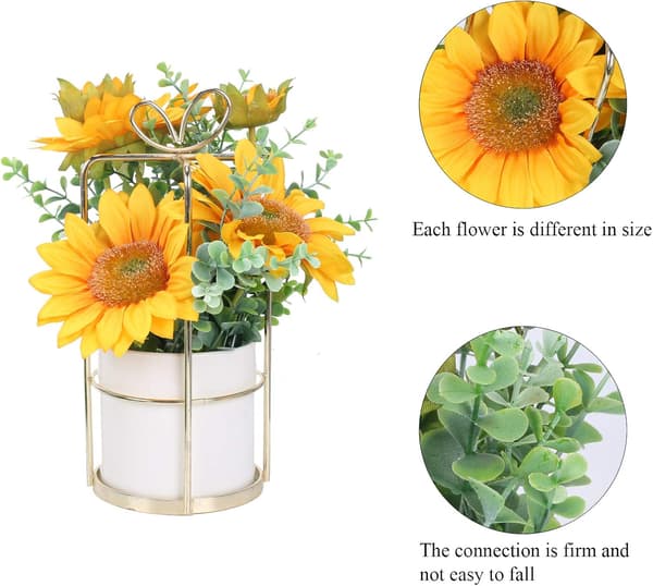 Kunstige Solsikker med Metal Pot Kunstig Solsikkeblomst