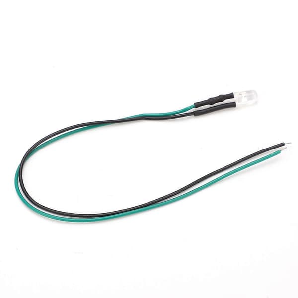20 stk. LED Pre Wired LightEmitting Diode Normalt Åpen Rund Høy Lysstyrke InLine 12V 5mm (Hvit Emit Grønn)