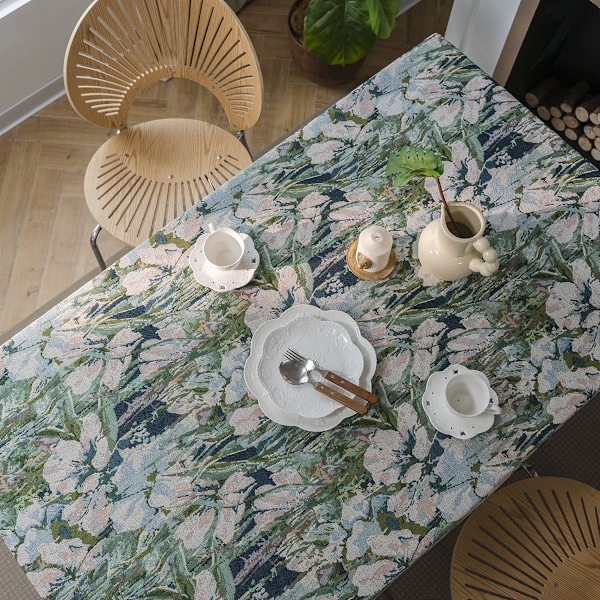 Mørkegrønn blomstrete duk, bohemstil, 100*140cm