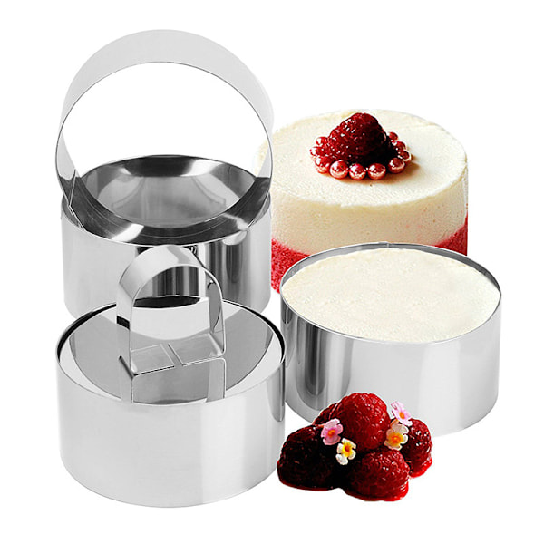 4 stk. kakeringer, runde kakeformer, baking, rustfritt stål, kakering, mousseformer, dessertringer