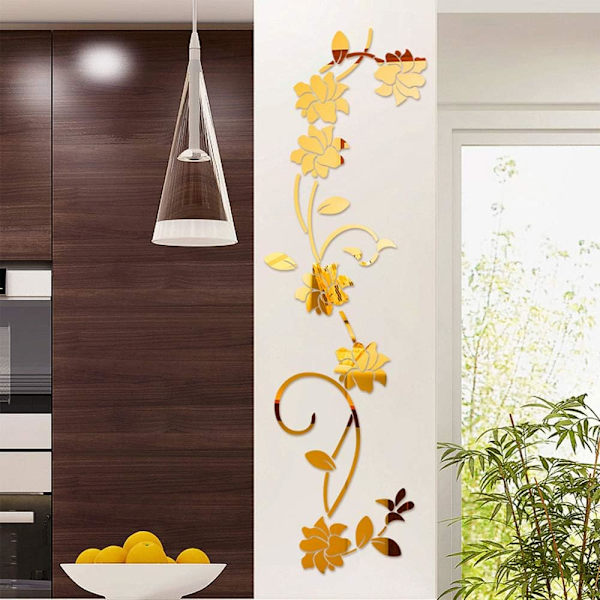 ##/Blomsterranke Akryl Spejl Vægstickers, Elegant Spejlindstilling##/