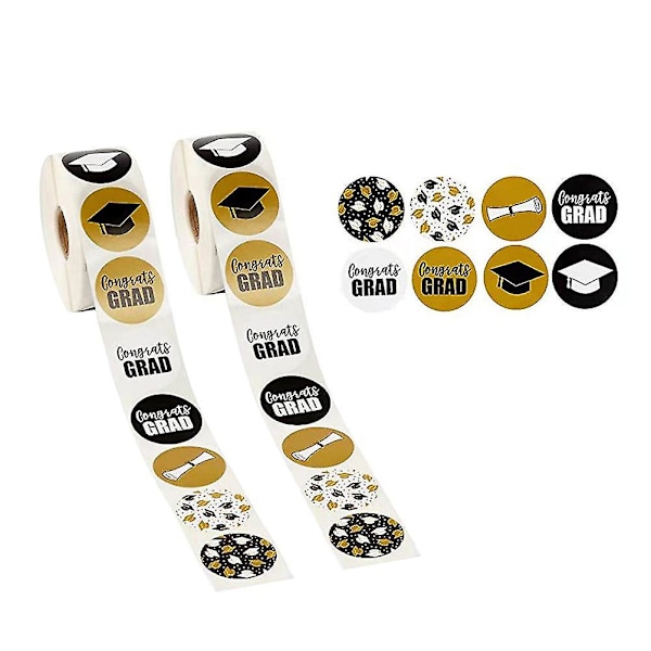 2 Ruller/1000 stk. Graduation Tema Stickers Runde Form Forseglings Etiket Konvolut Selvklæbende Forseglings Stickers Til DIY Brug