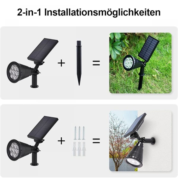 2 stycken solcellsdrivna spotlights för trädgården