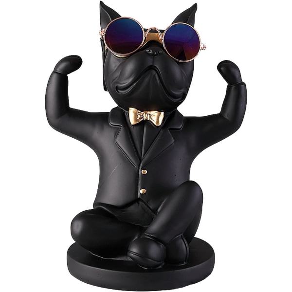 Fransk Bulldog Figur med Rustfrit Stål Bakke, Borddekoration