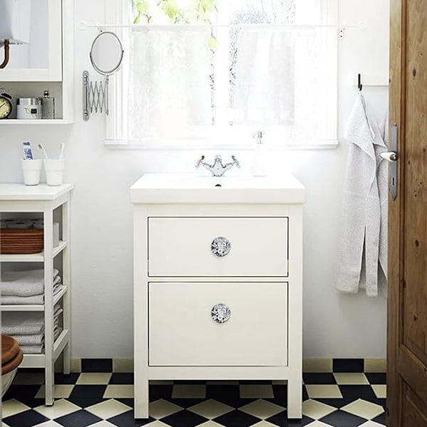 10 Krystallkule skapdørhåndtak (hvit 30mm), hvit c