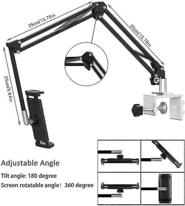 Tablet Holder Til Seng, Justerbar Og Foldbar Med 360 Graders Rotation Til Iphone, Ipad, Mobiltelefon, Tablet, Kindle Fire  1.85\"-12.8\" (Udvidet Arm)