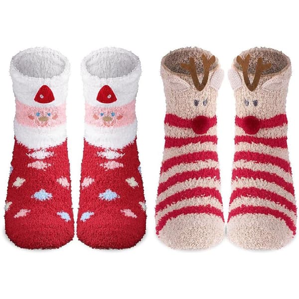 ##/Varma strumpor Julplyschstrumpor, 2 par Korallfleece##/