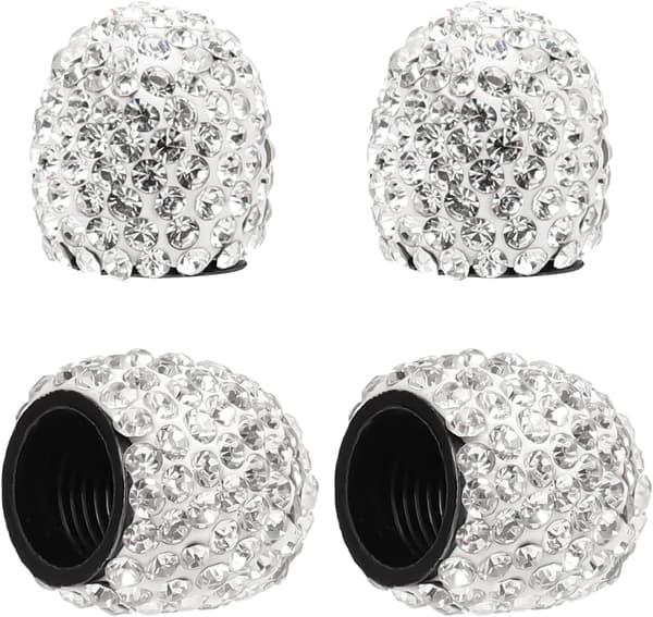 4 stk Hvite Dekkventilhetter, Rhinestone Auto Ventilhetter Ventil Ste