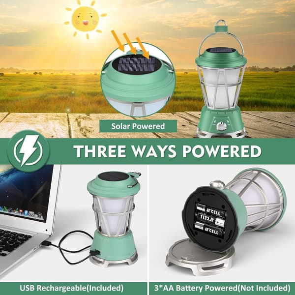 Solcelled LED Campinglys, USB Ladbar og Batteridrevet C