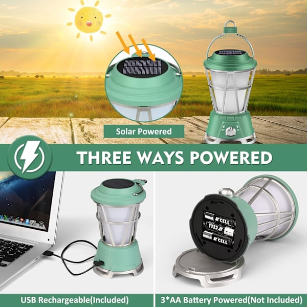 Solcelled LED Campinglys, USB Opladbar og Batteridrevet C