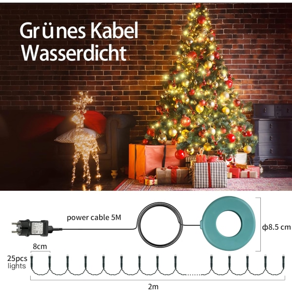 Juletrelys Krans, Varmhvit 2M *16 Gren 400 LED Ch