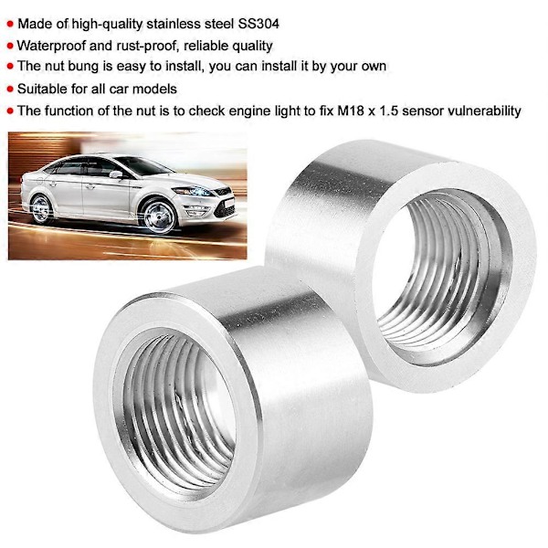 2 STK Ilt Sensor Bung Rustfrit Stål SS304 M18 x 1.5 Indvendigt Gevind Hakket O2 Ilt Sensor Tilbehør