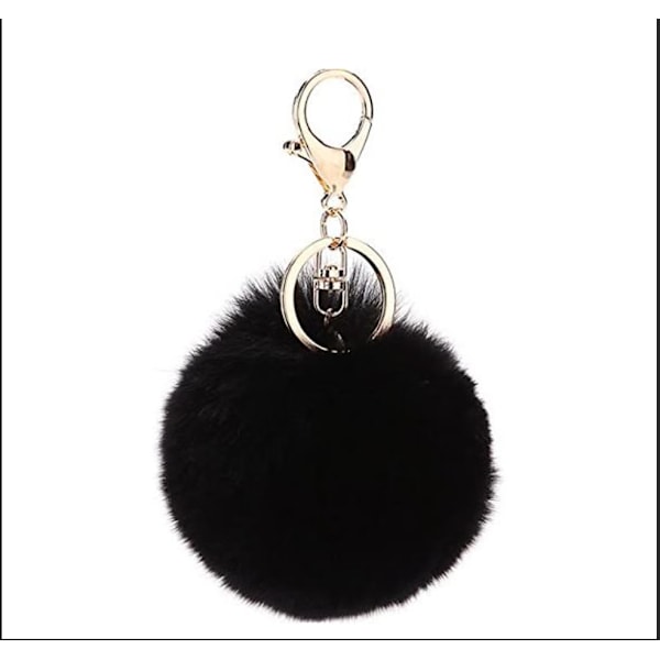 Furry Pompom Nyckelring, Mjuk att Ta på (Svart)