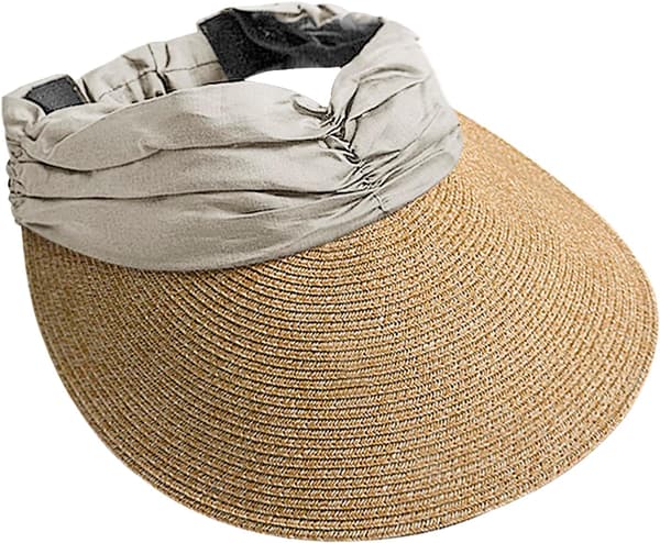 Beige stråhat til kvinder UV-maske UPF50+ Toppløs stråhat Sommer