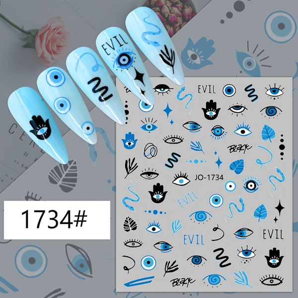 6 Ark med Självhäftande Turkosa Blå Ögon Hamsa Hand Fatimaöga