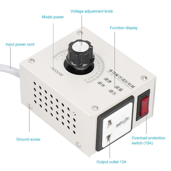 4000W SCR Spændingsregulator Lysdæmper Høj Effekt Elektronisk Tyristor Controller AC110/220V EU Stik