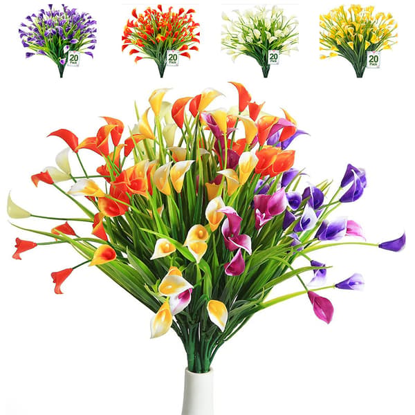 6 st konstgjorda blommor, UV-beständiga silkesblommor i plast, konstgjorda