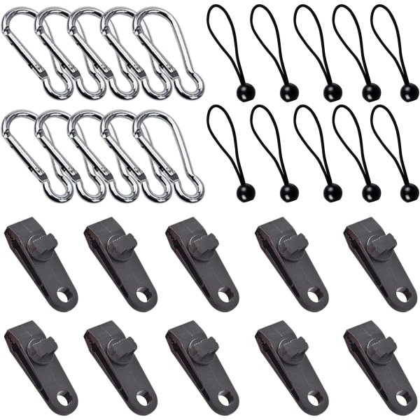 Tarp Klips, Telttarp Klemme, Karabinhage, Elastisk Reb, til Tarp, Cam